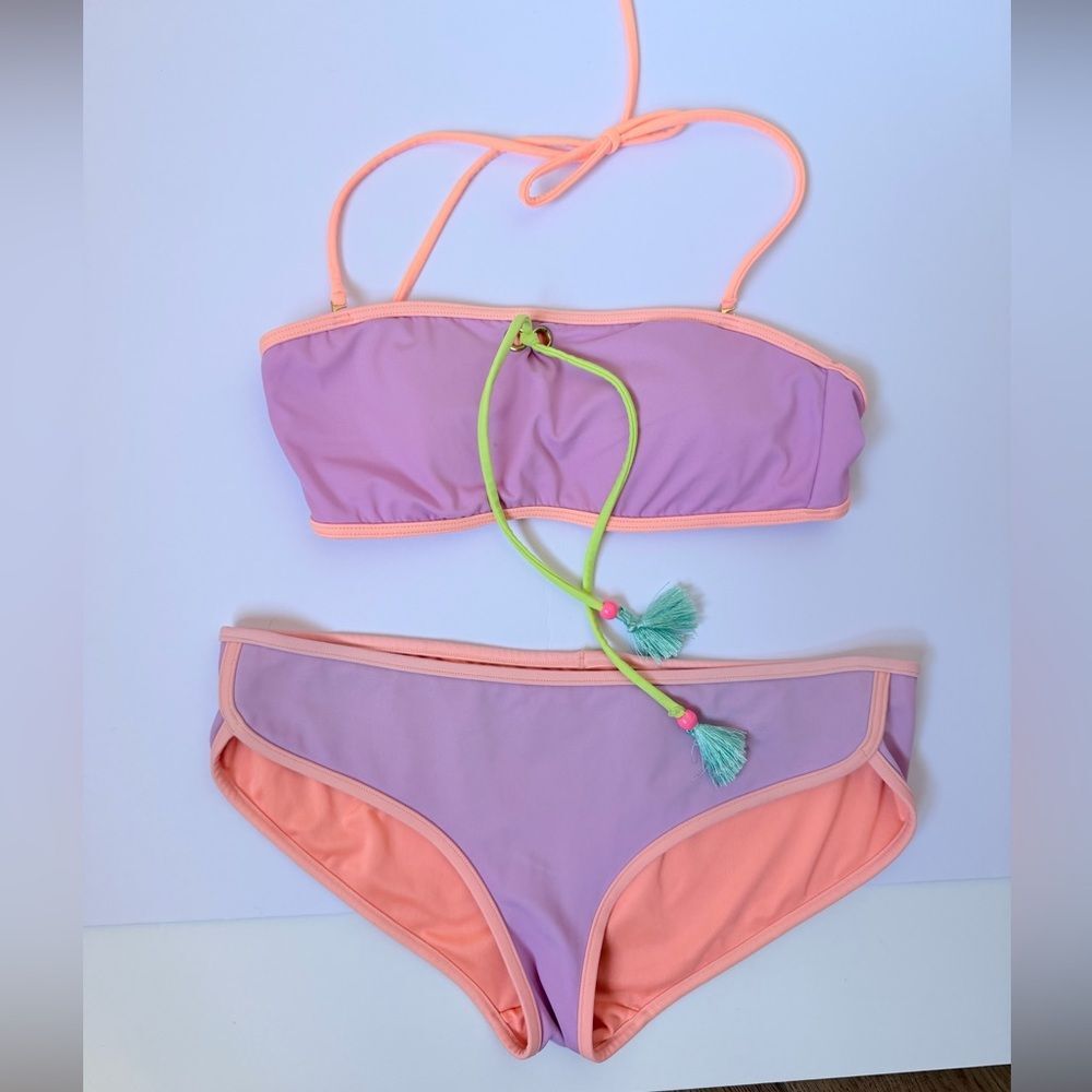 Victoria’s Secret Neon Purple Orange Tie Bikini Small